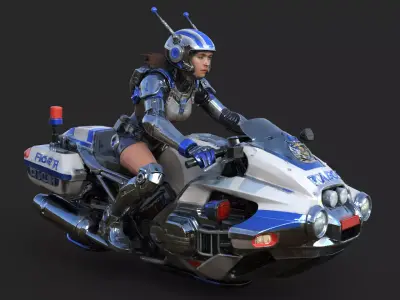 Futuristic Police Motorcycle  High Detail 3D model