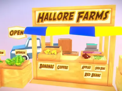 Modular Farmers Market Stall Low-poly 3D model
