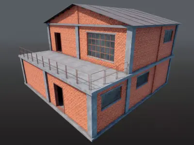 Industrial Building Modular Factory Brick Hangar Game-Ready Low-poly 3D model