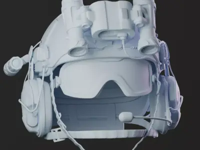 Tactical Military Helmet 3D Model  With Night Vision Mic Goggles 3D model