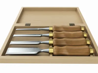 Chisel set in wooden box 3D model