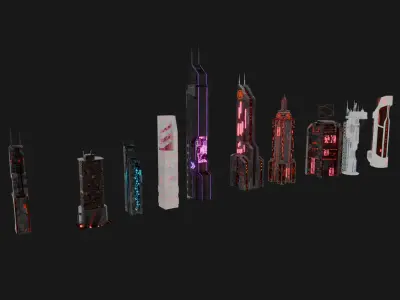 Cyberpunk Scifi Building collection  Low-poly 3D model