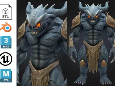 Horned Demon Monster Low-poly 3D model