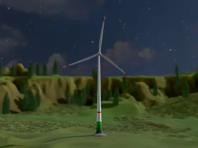 Wind turbine E1 H-163 RD 172m Animation and Foundation Low-poly 3D model
