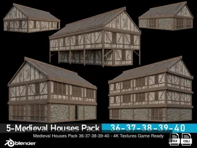 20- Medieval Houses Collection - 4K Textures Game Ready 3D Model Pack purchase