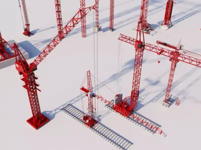 Tower Crane Collection Construction Machinery Set PBR 3D model