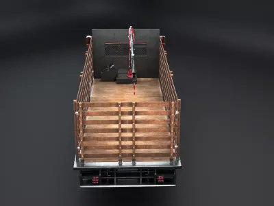 Full Size Truck with Stake Bed and Telescopic Crane 3D model