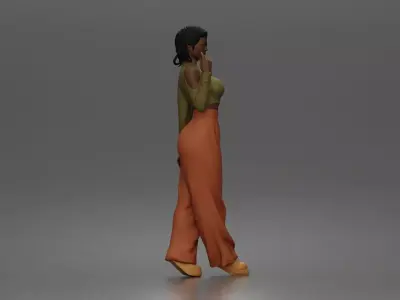 woman flaunts cold shoulder crop turtleneck wide leg trousers 3D print model