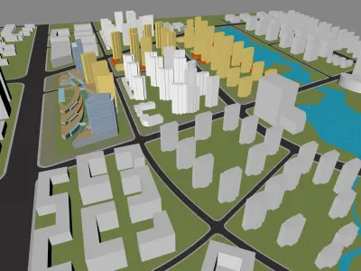 Urban highrise building ancillary building commercial building 3D model