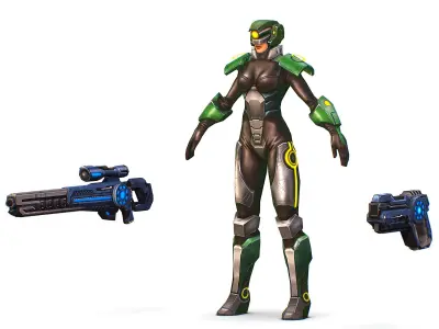 Cartoon Sci-Fi Cyborg Drone Sniper Soldier Low-poly 3D model 2