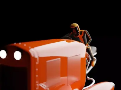 Cartoon SciFi Land Vehicle - With Rigged Spaceman Character 3D model