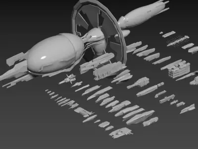 spaceships low-poly set 01 3D model
