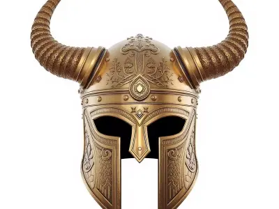 Ornate Horned Gladiator Helmet 3D Model   Golden Headgear Low-poly 3D model