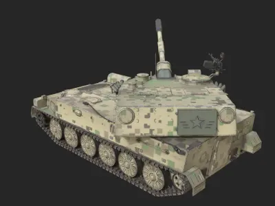 4 coatings of PLA Army PLZ89 122mm self-propelled howitzer Low-poly 3D model