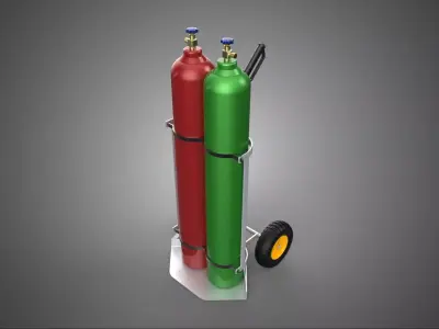 MONO HANDLE HAND TRUCK CART TROLLEY DUAL CYLINDER GAS GREEN RED 3D model