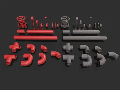 Modular Industrial Pipe System Low-poly 3D model