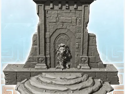 Ruined fountain with stairs and sculpted lion 2 3D print model