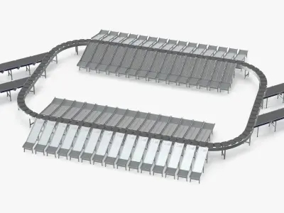 Parcel Sorting Conveyor System Curved 3D model
