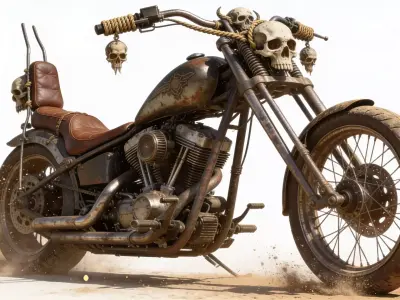 Longhorn Desert Nomad Motorcycle model Low-poly 3D model