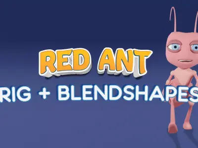 Rigged Stylized Red Blue Green Cartoon Male Ant Character Free 3D model purchase