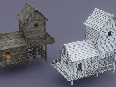 Pirate town Low-poly 3D model