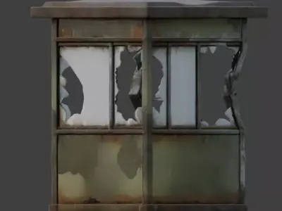 Burned Military Guard Booth 3D Model V01 Low-poly 3D model