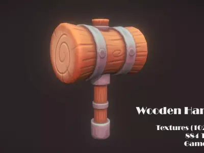 Wooden Hammer Low-poly 3D model