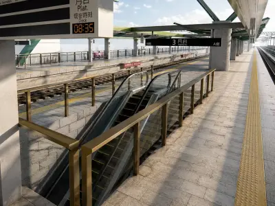 Modern Elevated Metro Station  Detailed Train Station 3D model