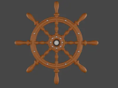 Rudder wooden ship wheel Low-poly 3D model