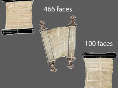  Antique scroll of parchment in three versions with scuffs Low-poly 3D model