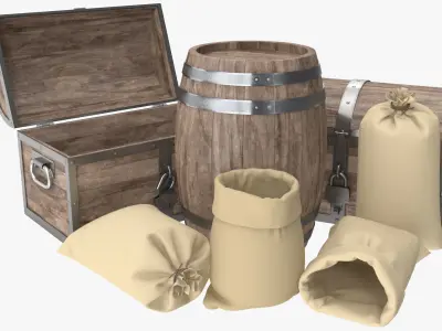 Wooden and Sacks Collection 2 3D model