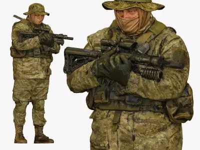 soldier stying and holding rifle in chest 001152 3D model