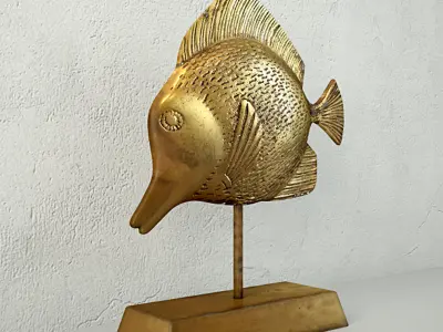 Midcentury Brass Fish on Stand 3D model