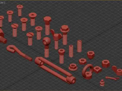 Bolts And Nuts Pack Low-poly 3D model