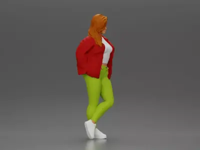 woman standing stylishly hands in pockets striking pose 3D print model