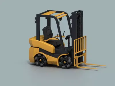 Rigged Forklift with Mecanum Wheels Low-poly 3D model