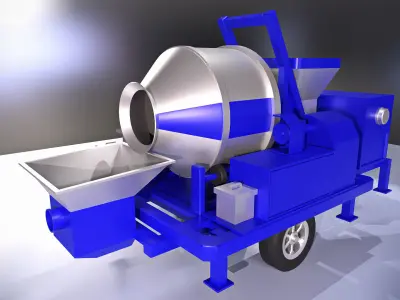 Big blue concrete mixer machine Low-poly 3D model
