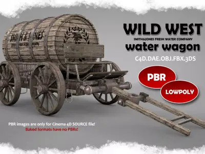 Wild West Water Wagon Low-poly 3D model