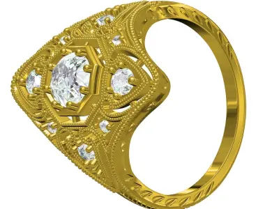 Antique Art Deco Filigree Engagement Ring 5 3D print model