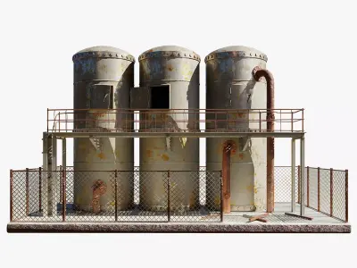 Refinery three rusty tanks 3D model