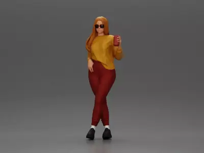 Style in Yellow and Red Holding a Drink with sunglasses 3D print model