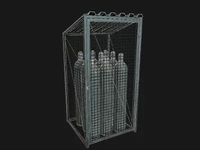 Low Poly PBR Gas Bottle with Storage Cage Low-poly 3D model