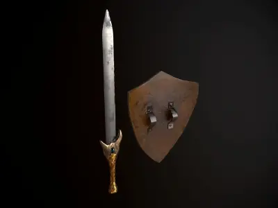 Sword n Shield Low-poly 3D model