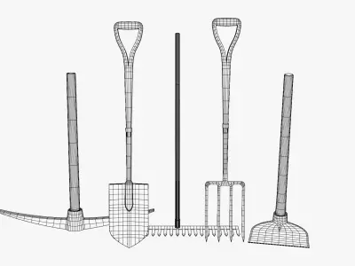 Farming Tools Pack - Fork Shovel Rake Pickaxe Hoe Low-poly 3D model