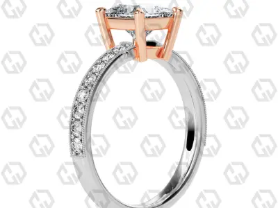 Ring 218 Princess shape milgrain pave set with Gems 3D print model