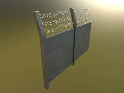 Modular Concrete Fence With Thick Barbed Wire Low-poly 3D model