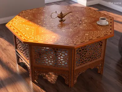 Oriental Wooden Table with Inlaid Floral Pattern 3D model