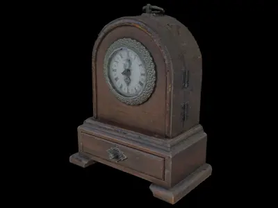 Antique wooden clock with drawer 3D model