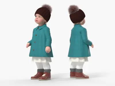 Toddler Girl Everyday Autumn Style Standing Fur 3D model