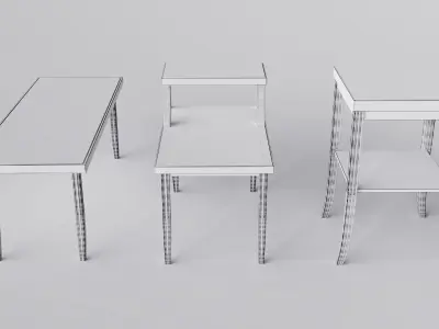 Antique Wooden Table Set Low-poly 3D model
